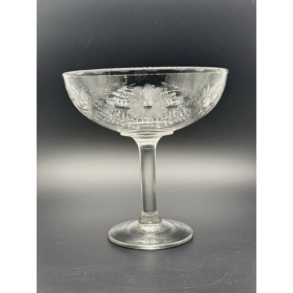 Vintage Candy Dish Etched Cut Floral Crystal Glass Compote Pedestal